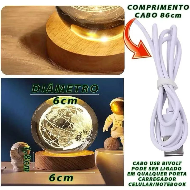 ✨ Luminária Decorativa Globo de LED 3D ✨