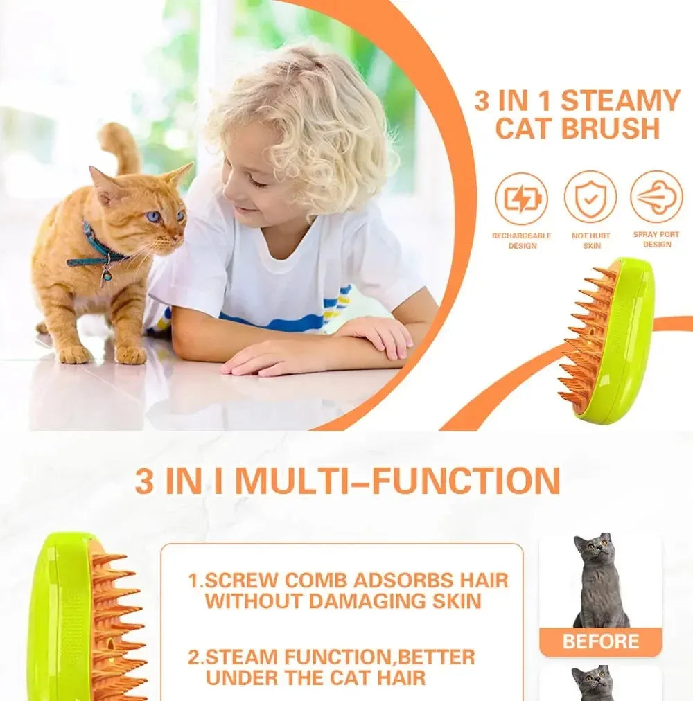 Escova A Vapor Para Gatos e Cães 3 Em 1 Escovas