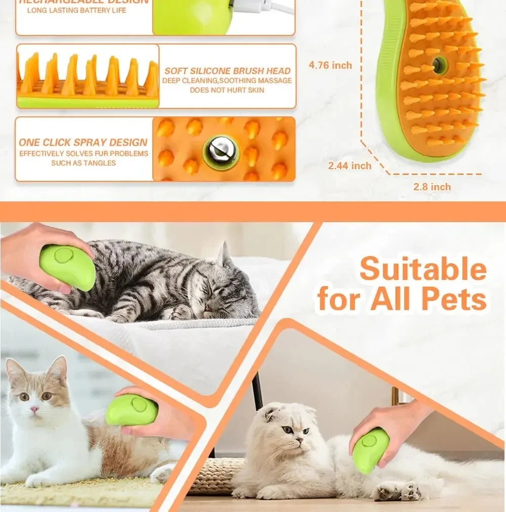 Escova A Vapor Para Gatos e Cães 3 Em 1 Escovas