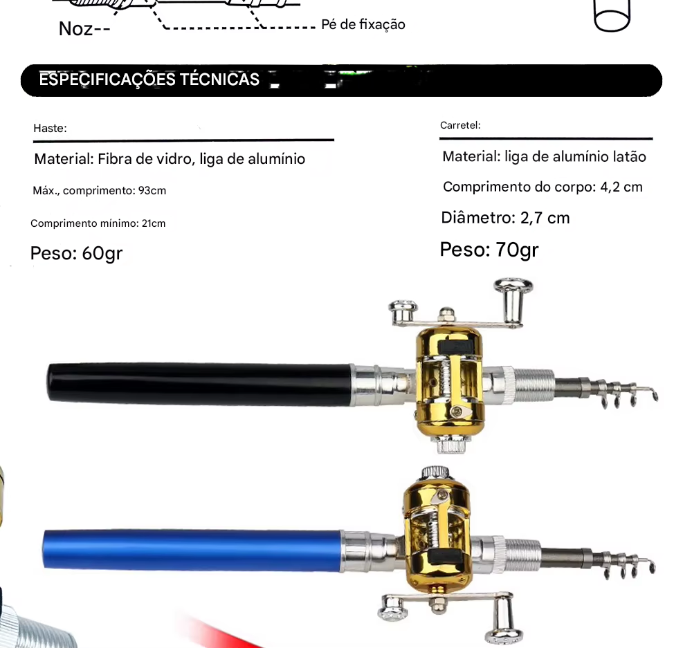 Mini Vara de Pesca Portátil – O Poder da Pesca na Palma da Sua Mão! 🎣