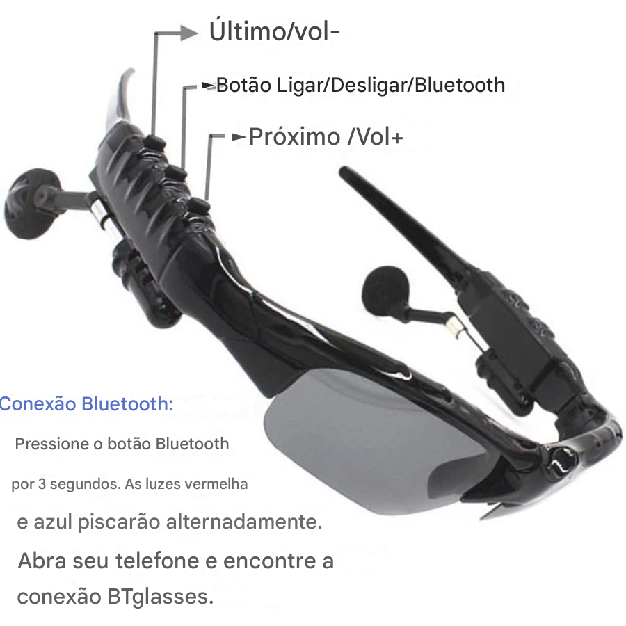 🕶️ Óculos de Sol Bluetooth 🎧✨