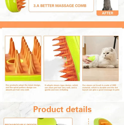 Escova A Vapor Para Gatos e Cães 3 Em 1 Escovas